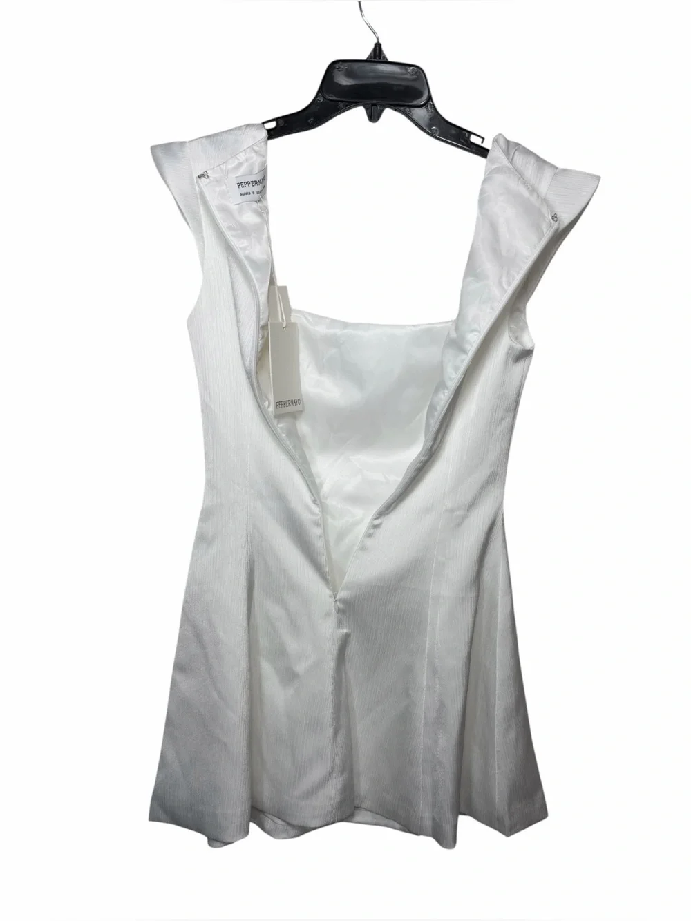 Peppermayo NWT Women’s Maryjane Mini Dress In White Textured Satin. Size 4. - Picture 12 of 14